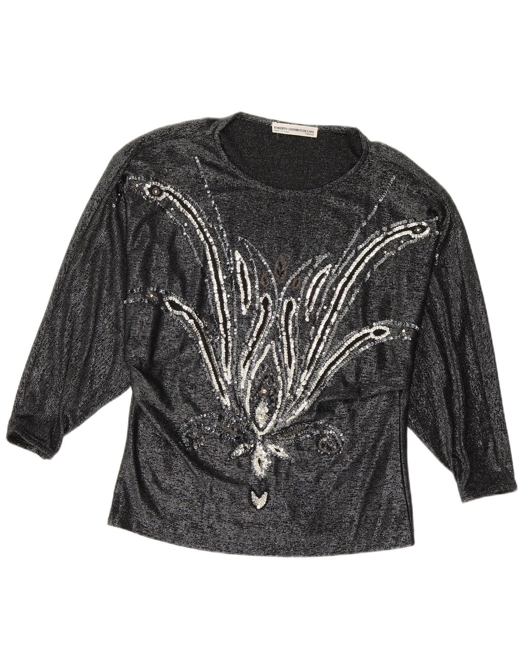 Bluză cu mânecă lungă pentru femei VINTAGE Top IT 42 Medium Black Floral Viscose