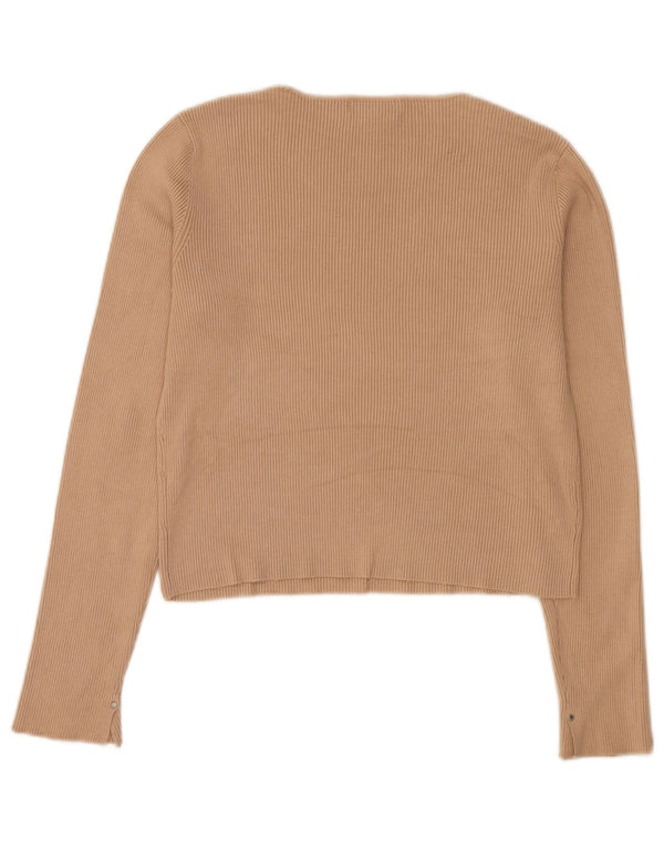 Calvin Klein Jeans Crop Top pentru femei cu mânecă lungă UK 14 Large Brown Rayon