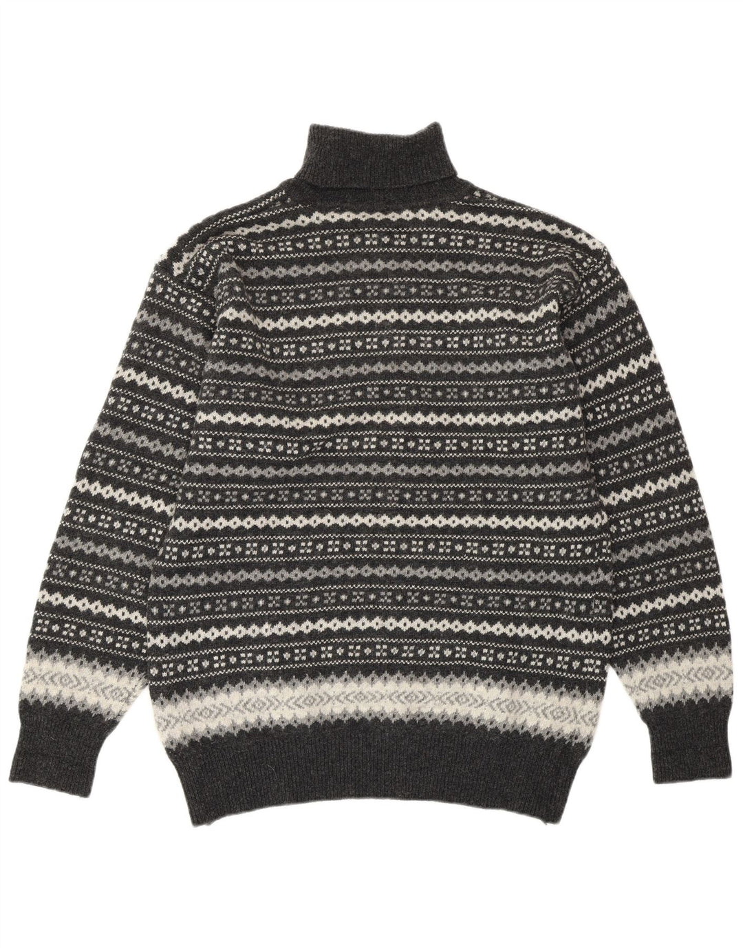 VINTAGE Pulover cu gât rulat pentru femei UK 16 mare, gri din lână Fair Isle