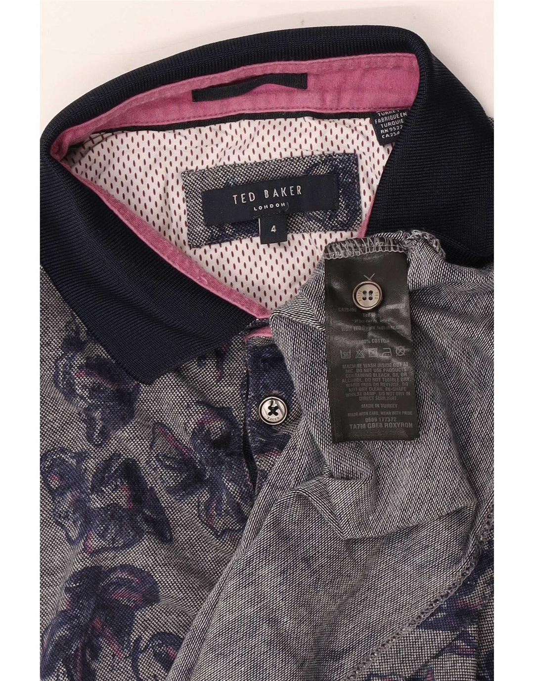 Tricou polo pentru bărbați Ted Baker Mărimea 4 mare, gri, bumbac cu flori