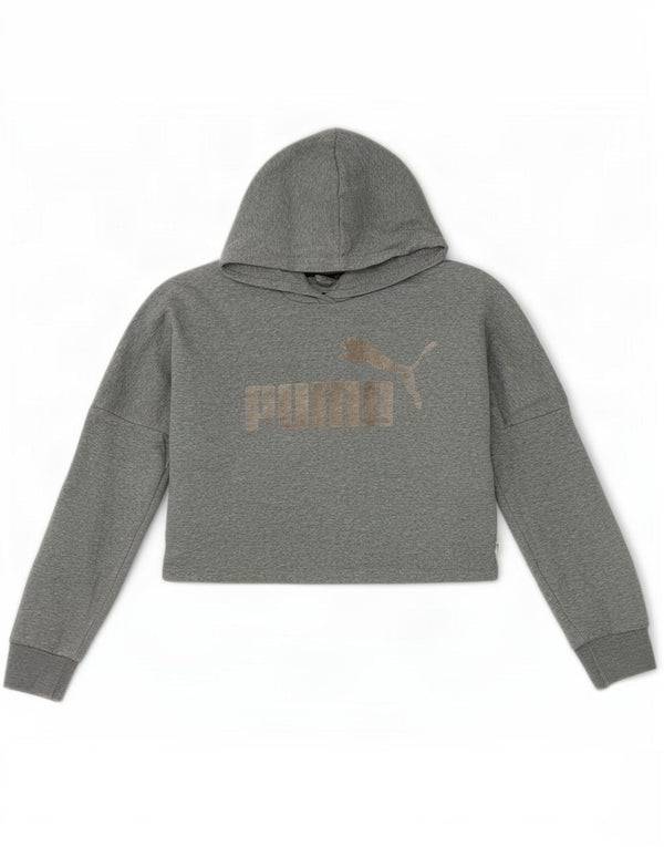 Pulover Puma pentru fete, supradimensionat, cu glugă, cu grafică, 11-12 ani, gri