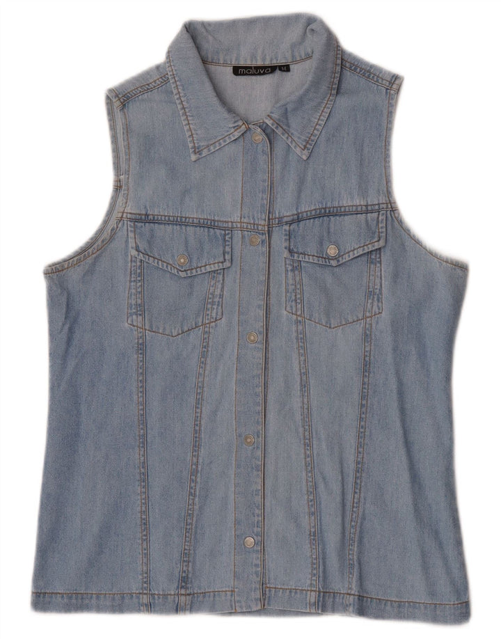 Cămașă din denim fără mâneci vintage pentru femei UK 12 albastru mediu