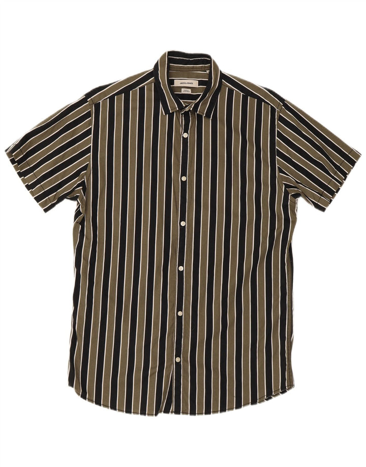 Cămașă Jack & Jones pentru bărbați, cu mânecă scurtă, în formă regulată, în dungi verzi medii
