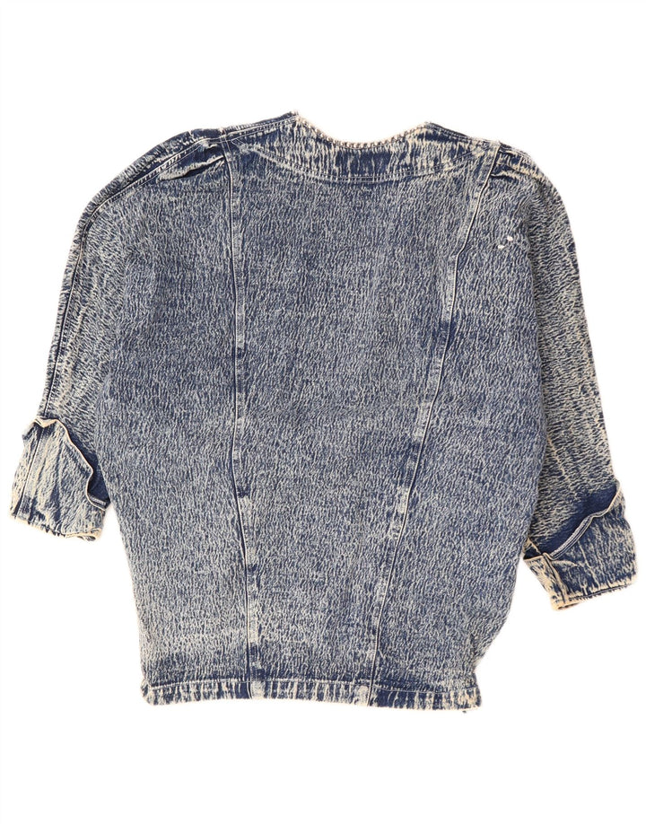 JAZZINO Jachetă de blugi supradimensionată pentru femei cu mâneci 3/4 UK 18 XL Albastru Floral