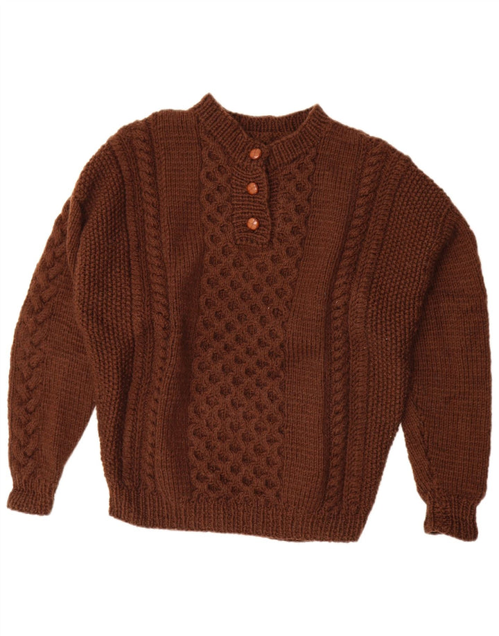 Pulover vintage pentru femei cu gât cu nasturi UK 20 2XL maro