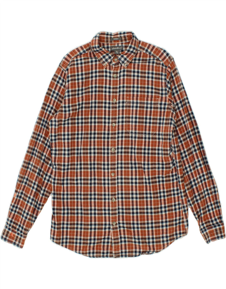 EDDIE BAUER Mens Relaxed Fit Flannel Shirt Medium Brown Check Cotton Vintage Eddie Bauer and Second-Hand Eddie Bauer from Messina Hembry 