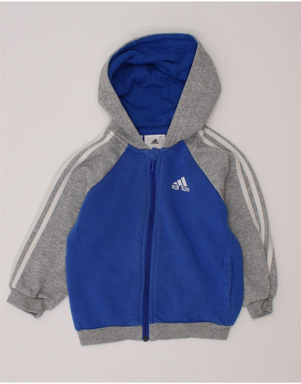 Pulover cu capota cu fermoar Adidas pentru bebelusi 12-18 luni, bumbac color-bloc, albastru