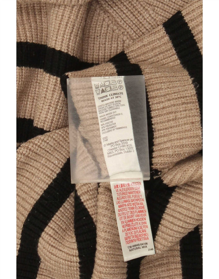 Pulover pentru femei Marks & Spencer cu gât rulat în dungi, UK 12 Medium Bej