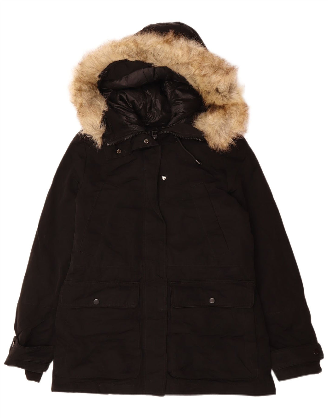 Jachetă parka supradimensionată cu glugă pentru femei Zara UK 6 XS Poliester negru