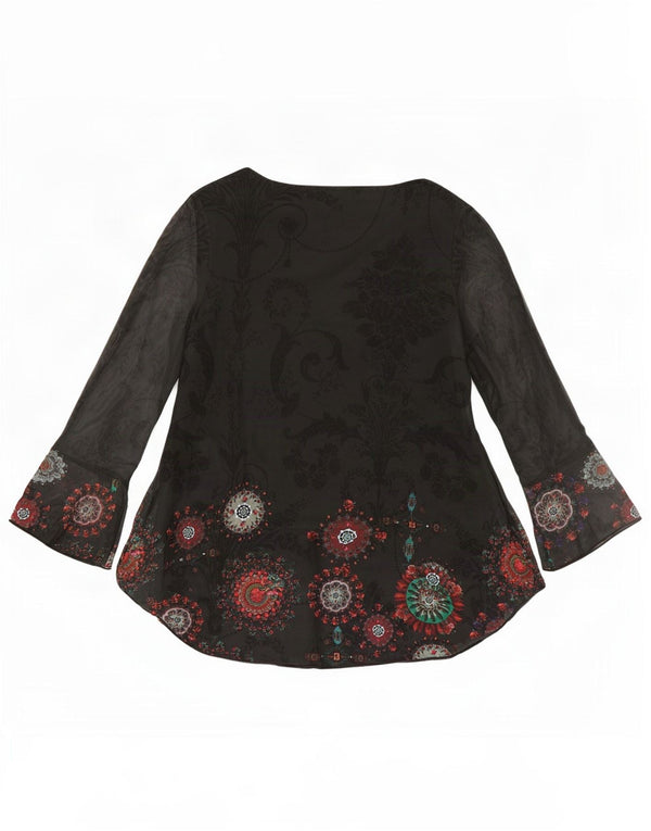 Top cu tunică cu mânecă lungă pentru femei Desigual UK 12 Medium Black Paisley Poliester