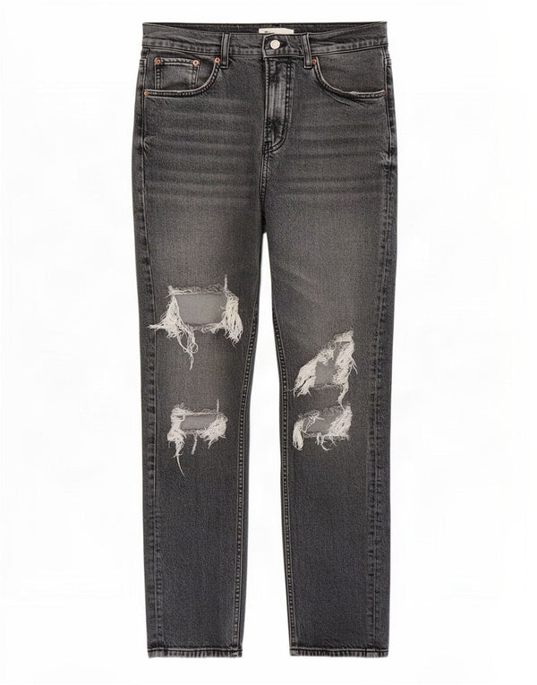 Blugi Distressed drepte pentru femei Zara EU 40 Medium W30 L31 Bumbac gri