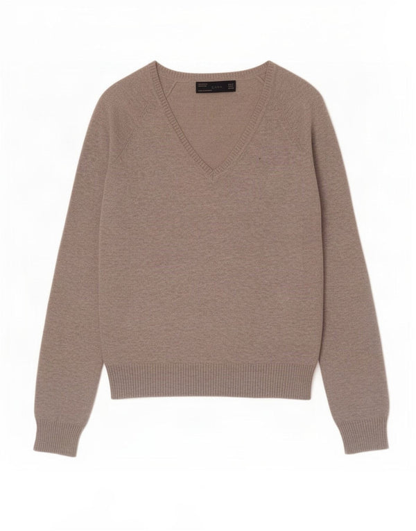 Pulover cu decolteu în V Zara pentru femei UK 10, bumbac cu pete gri mici