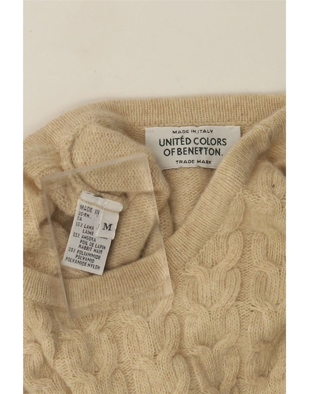 Pulover pentru damă Benetton cu gât roșu din Lână Medium Bej