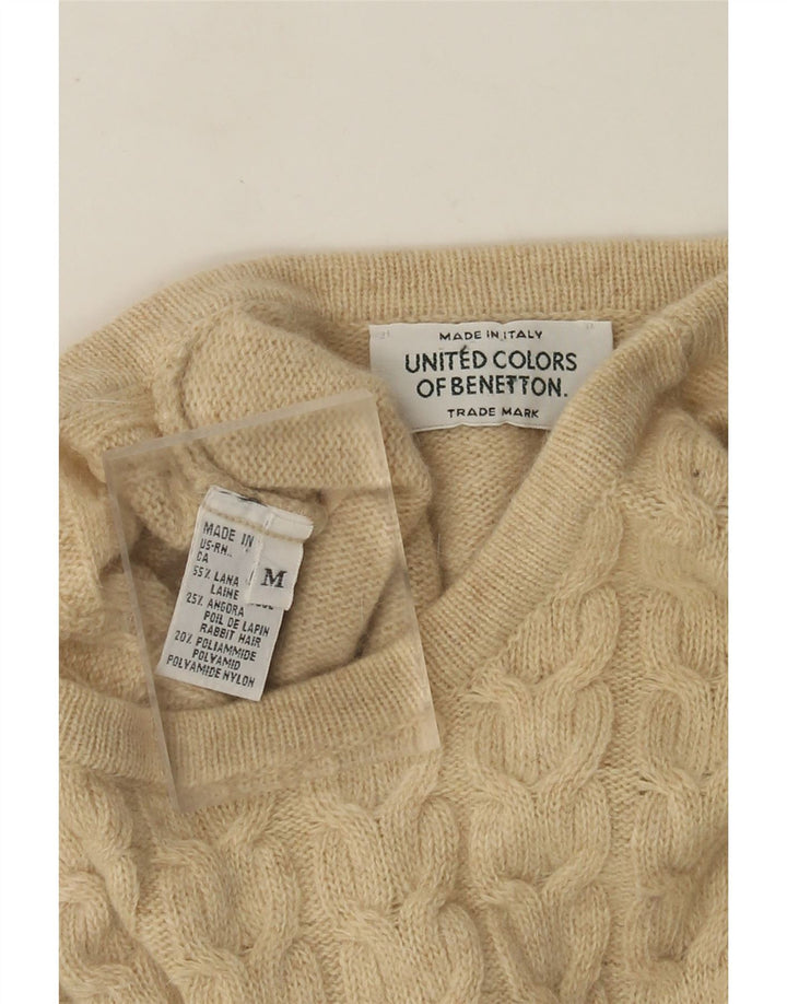 Pulover pentru damă Benetton cu gât roșu din Lână Medium Bej