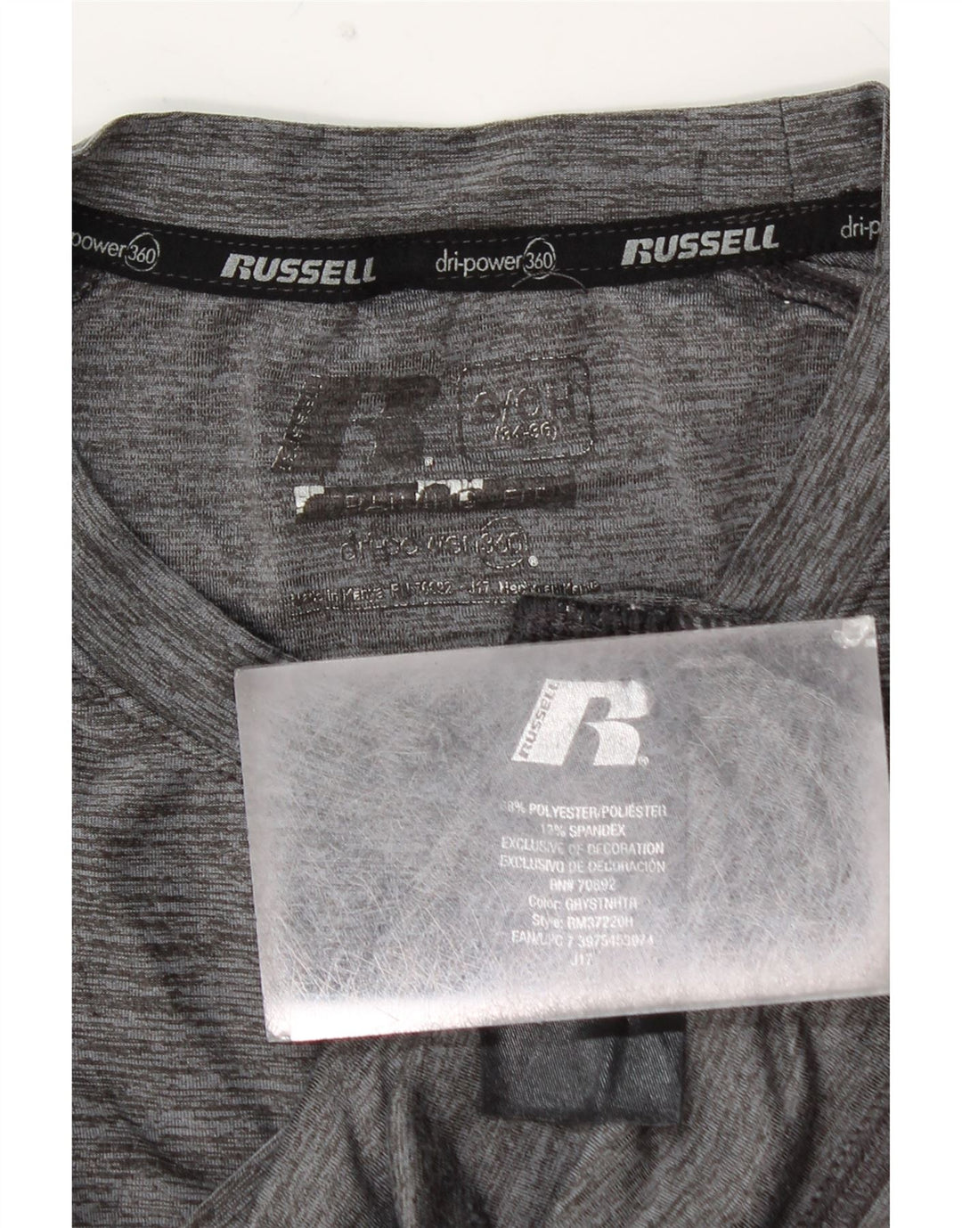 RUSSELL ATHLETIC Dri-Power Top cu mânecă lungă pentru bărbați, gri mic, pete