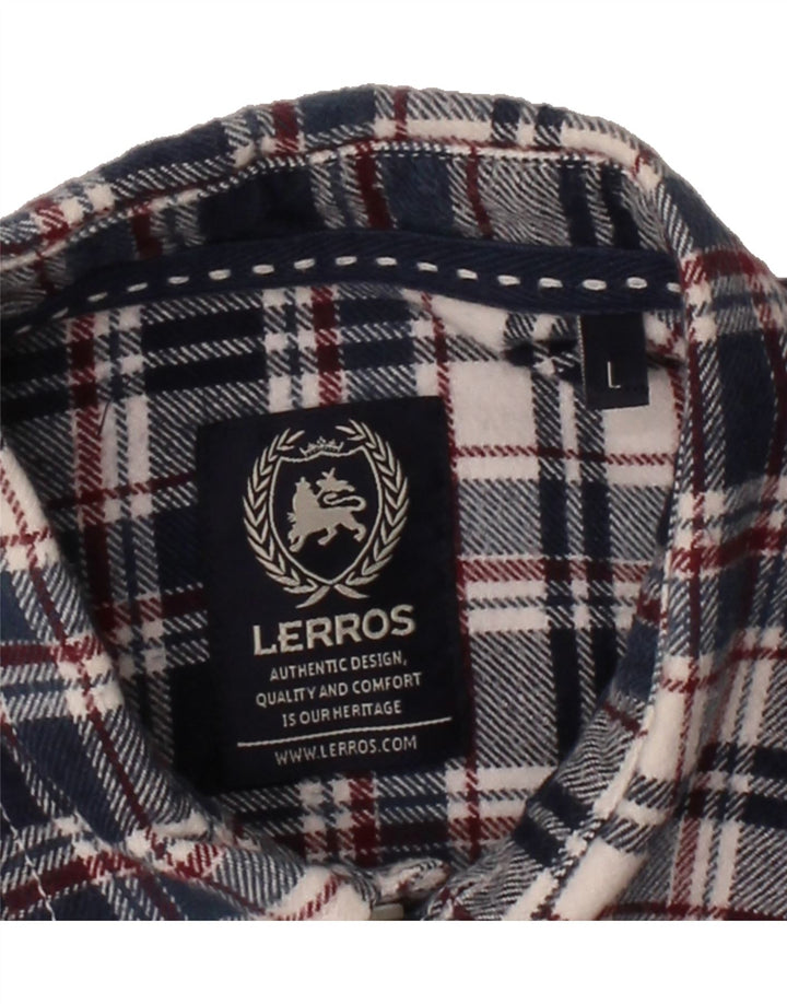 LERROS Mens Flannel Shirt Large Navy Blue Check Cotton Vintage Lerros and Second-Hand Lerros from Messina Hembry 