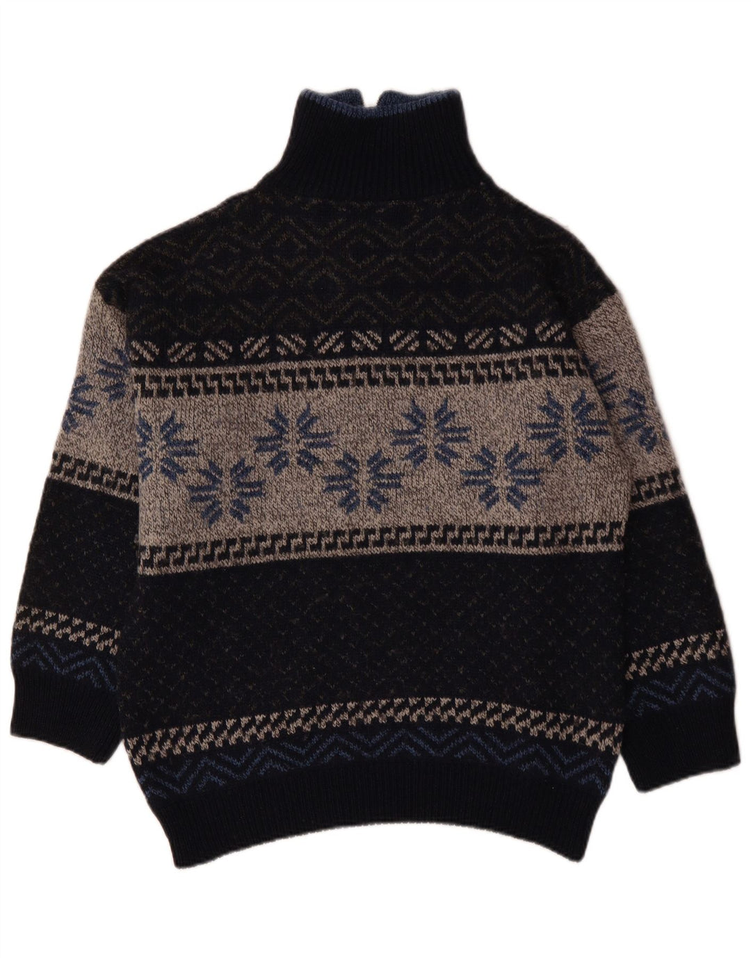 Pulover pentru femei VINTAGE cu fermoar și gât UK 18 XL bleumarin Fair Isle