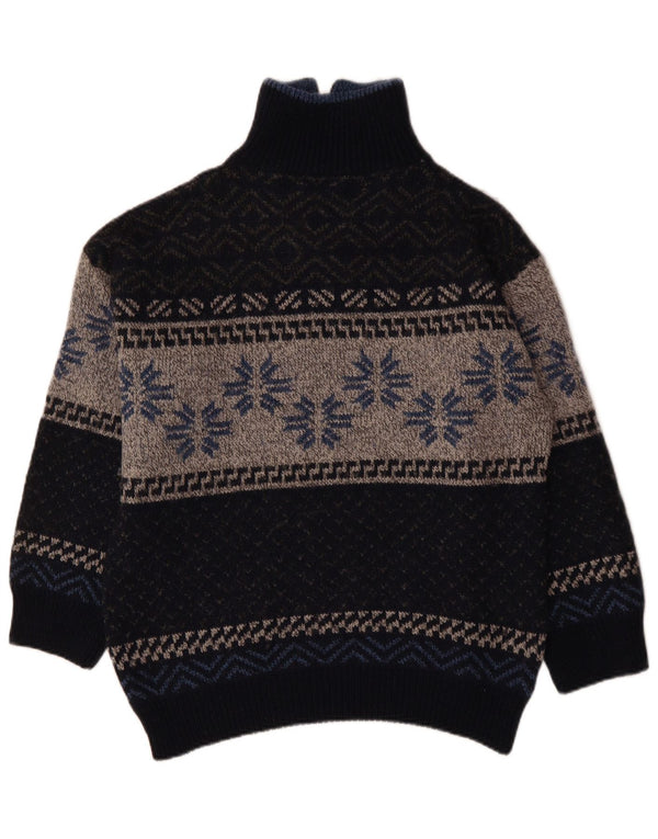 Pulover pentru femei VINTAGE cu fermoar și gât UK 18 XL bleumarin Fair Isle