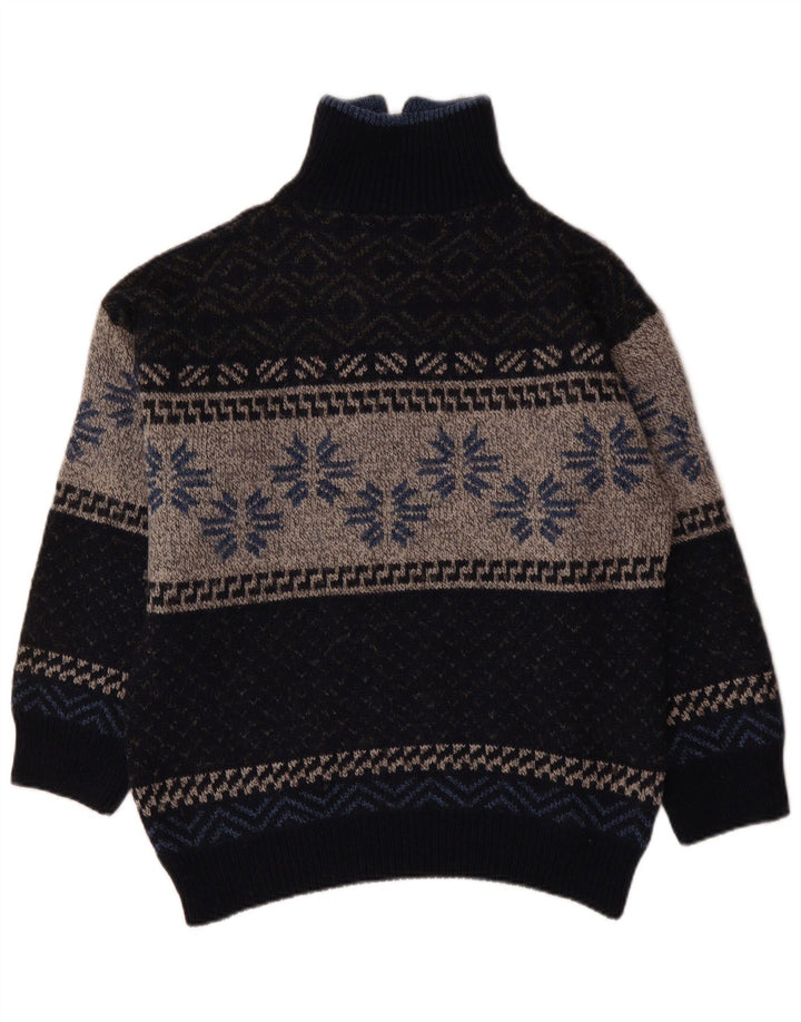 Pulover pentru femei VINTAGE cu fermoar și gât UK 18 XL bleumarin Fair Isle