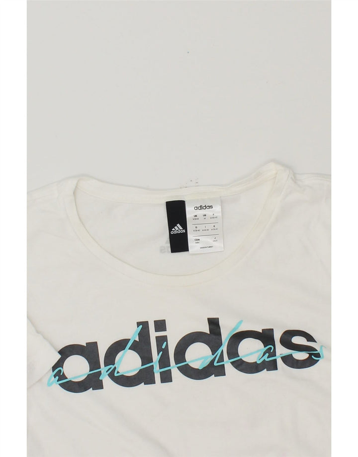 ADIDAS Womens Graphic T-Shirt Top UK 12/14 Medium White Vintage Adidas and Second-Hand Adidas from Messina Hembry 