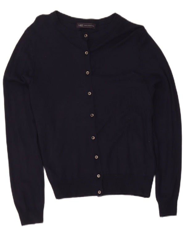 Marks & Spencer Womens Cardigan Sweater UK 14 Large Navy Blue Viscose