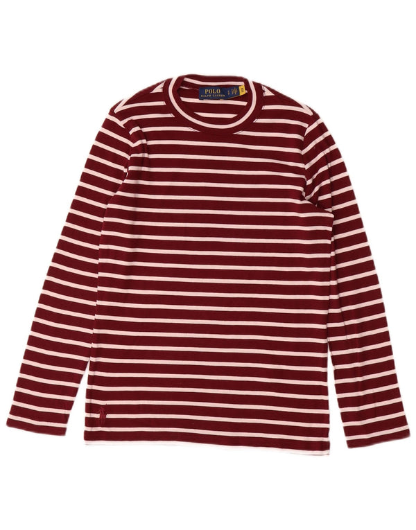 Top pentru femei Polo Ralph Lauren cu mânecă lungă UK 10 Mic Burgundy cu dungi