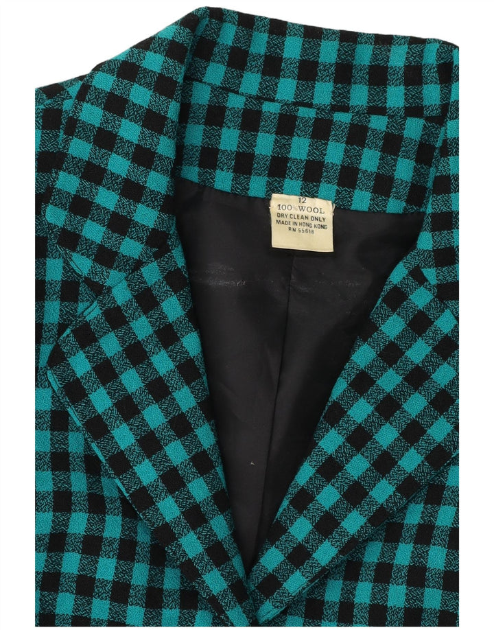 Jachetă pentru femei VINTAGE cu 7 nasturi, UK 12 Medium Green Gingham Lână