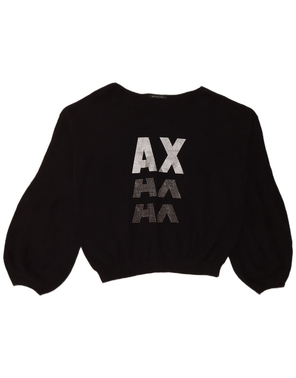 Pulover pentru damă Armani Crop Graphic Pulover UK 18 XL Bumbac negru