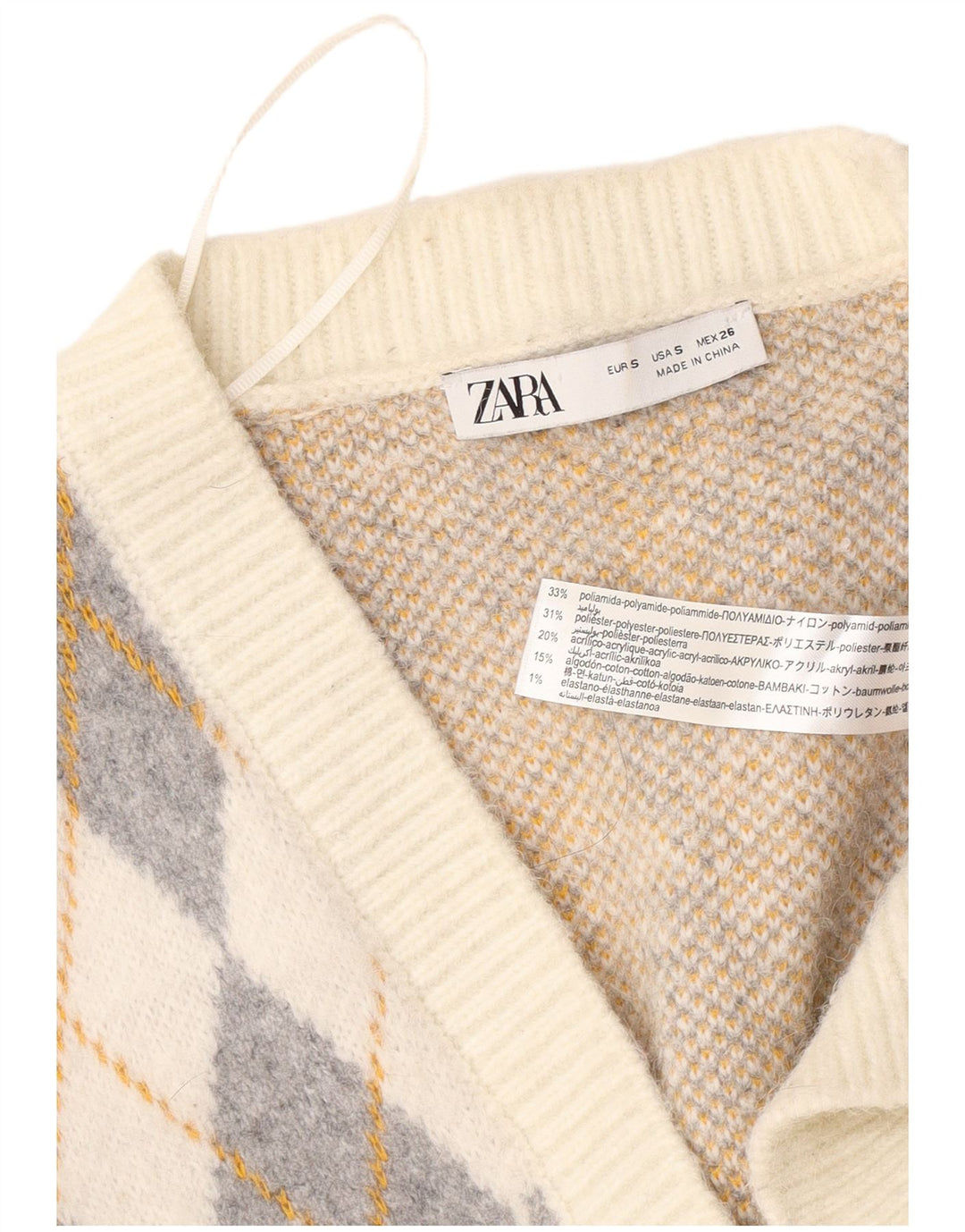 Pulover cardigan supradimensionat pentru femei Zara UK 10 Small Off White Argyle/Diamond