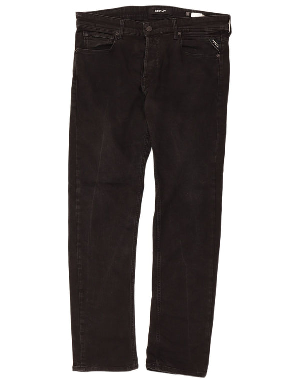 REPLAY Mens Grover Straight Jeans W34 L32 Black Cotton