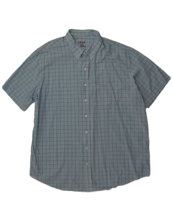 Izod Mens Tall Short Sleeve Shirt 3XL Blue Check Cotton