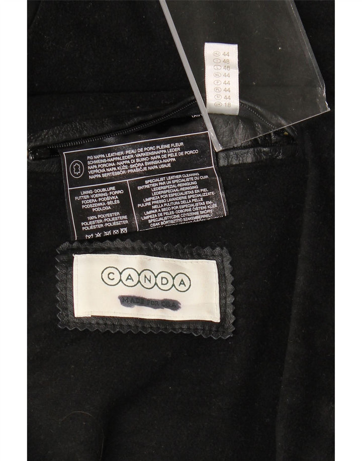 Jachetă de piele cu glugă supradimensionată pentru femei CANDA UK 18 XL, piele neagră