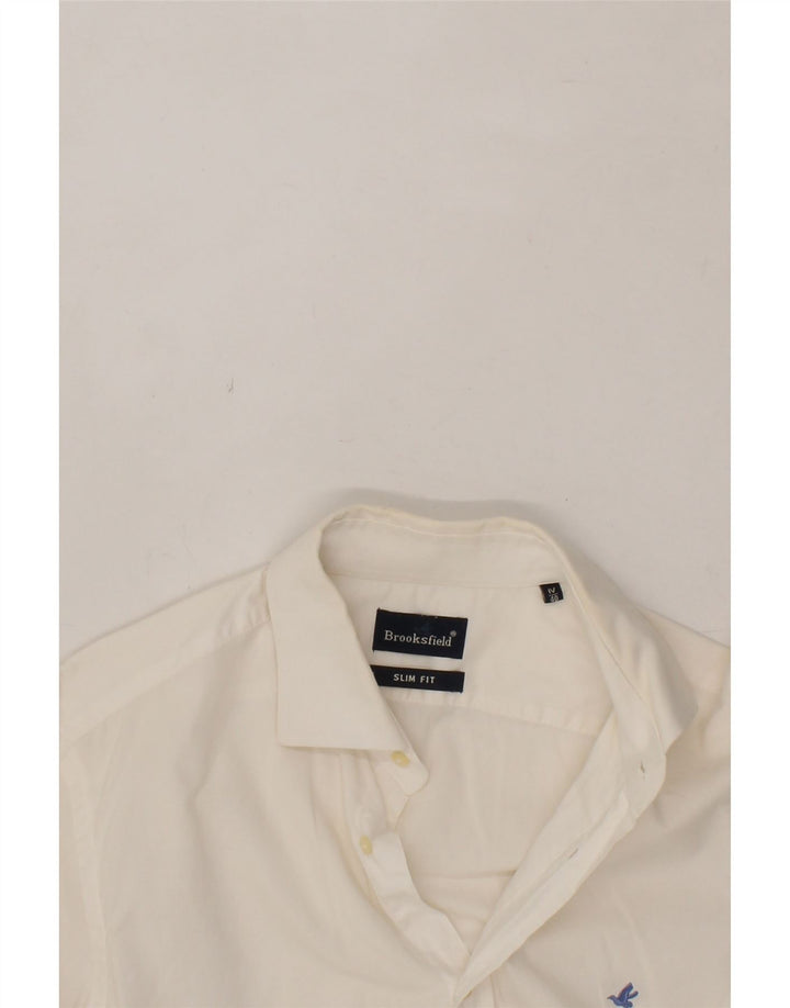 BROOKSFIELD Mens Slim Fit Shirt Size 40 Medium White Vintage Brooksfield and Second-Hand Brooksfield from Messina Hembry 