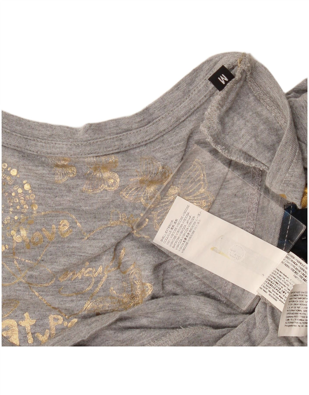 Top cu tunică grafică Desigual pentru femei UK 12 Medium Gri Viscose