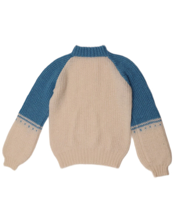 Pulover vintage cu gât țestoasă pentru femei UK 12 Medium White Colorblock
