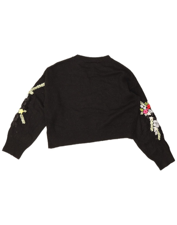 Pulover Topshop pentru damă, crop cu gât de barcă, UK 10, mic, negru, floral
