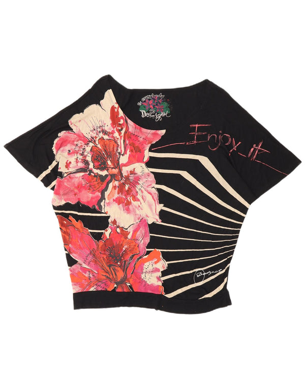 Bluză Desigual pentru femei cu grafic Batwing Top UK 16 Large Black Floral Viscose