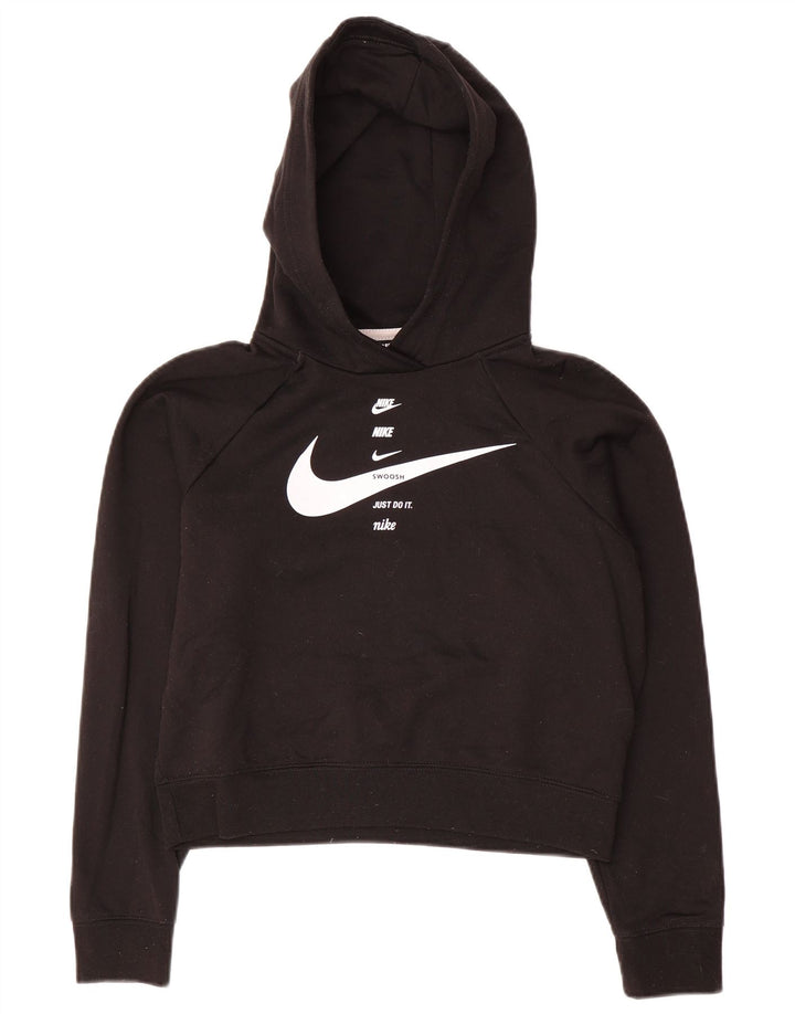 Pulover NIKE pentru damă, supradimensionat, crop grafic, cu glugă, UK 6 XS, poliester negru