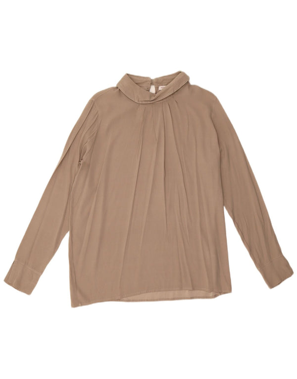 Bluză vintage cu mânecă lungă supradimensionată pentru femei UK 10, mătase, gri mică