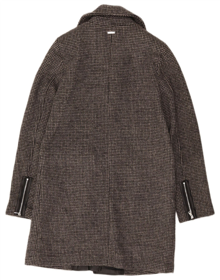 GUESS Womens Full Zip Overcoat UK 6 XS Grey Houndstooth Wool