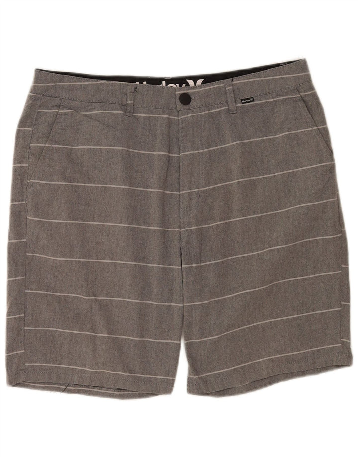 Pantaloni scurți chino Hurley pentru bărbați W32, bumbac cu dungi gri medii