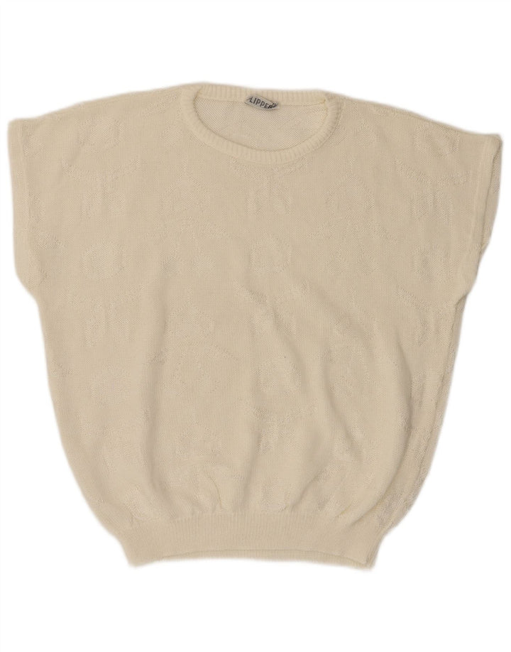 VINTAGE Pulover supradimensionat pentru femei cu gâtul turnat UK 14 Medium Off White