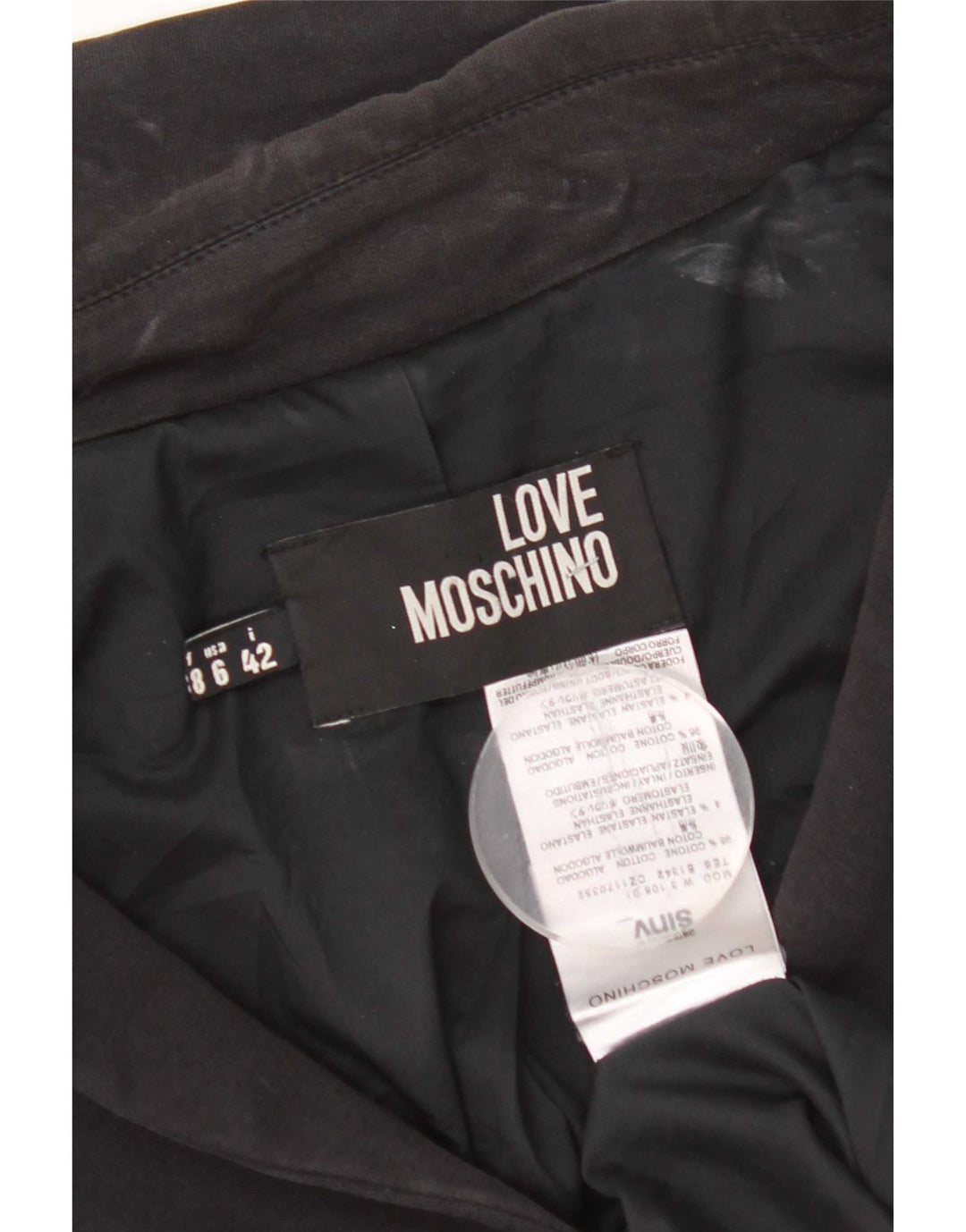 Sacou Moschino pentru femei Crop Graphic 3 Button Blazer UK 10 Small Black