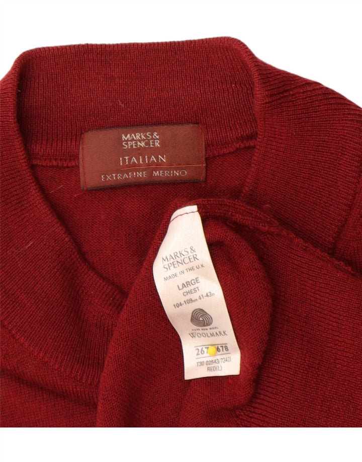 Pulover pentru bărbați Marks & Spencer cu gât roșu mare din lână merinos