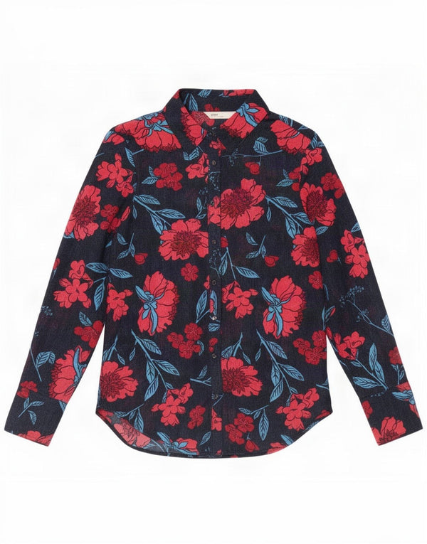 Bluză cămașă transparentă pentru femei Zara UK 6 XS Albastru bleumarin Poliester floral