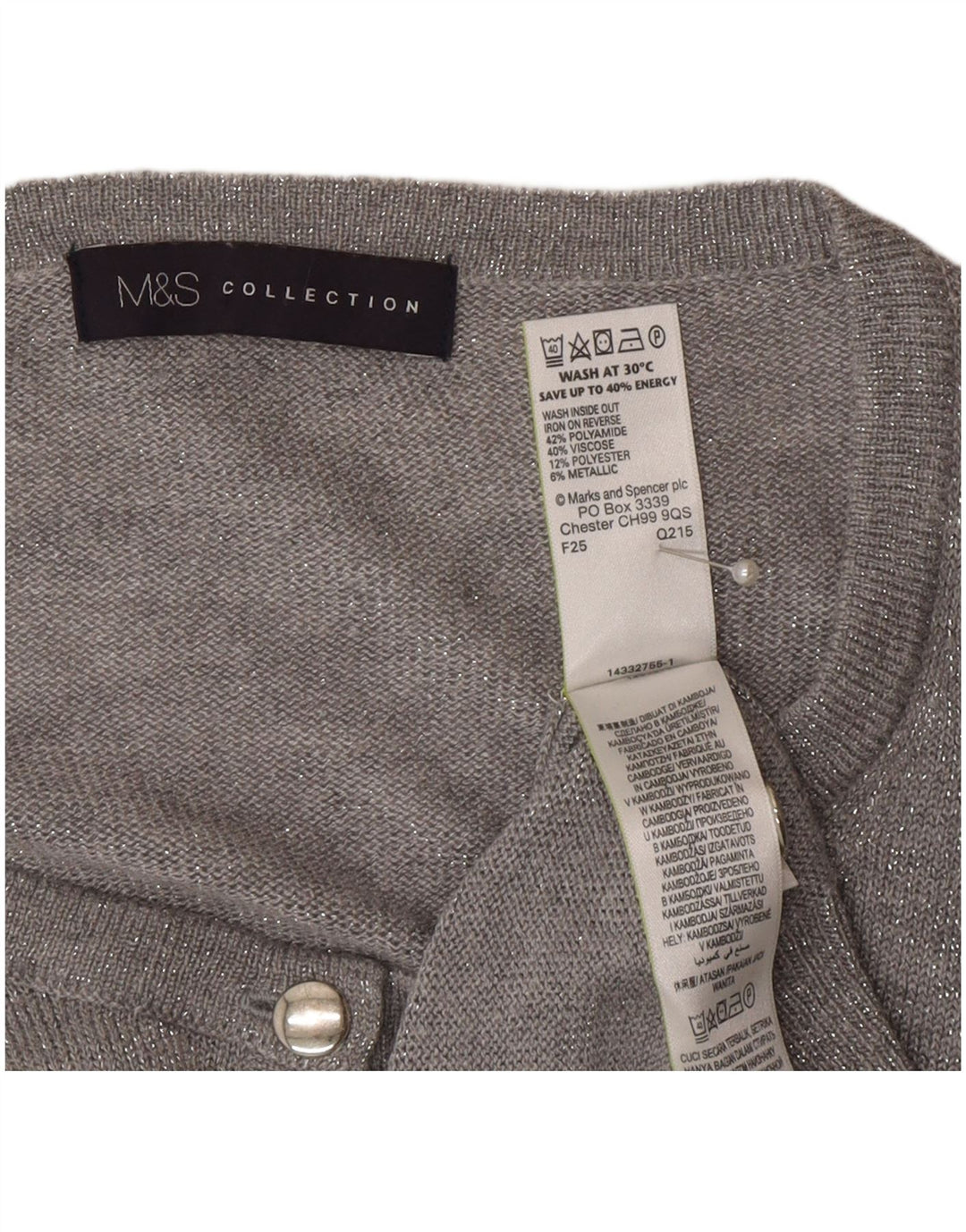 Pulover cardigan pentru femei Marks & Spencer UK 20 2XL poliamidă gri