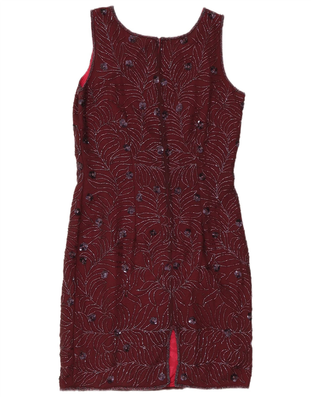 VINTAGE Rochie fără mâneci pentru femei UK 12 Medium Burgundy Floral