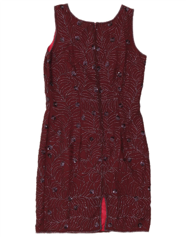 VINTAGE Rochie fără mâneci pentru femei UK 12 Medium Burgundy Floral