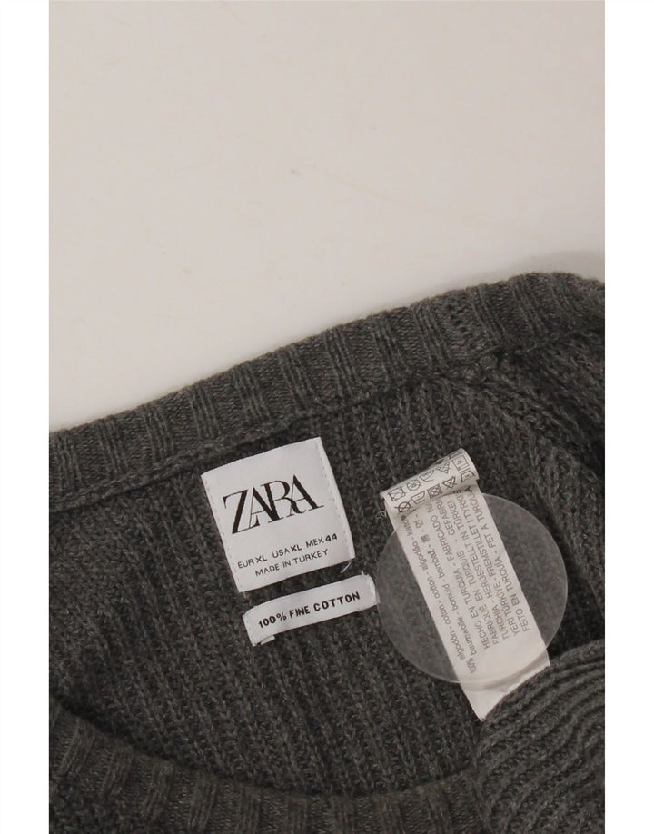 Pulover pentru bărbați Zara, cu gât de barcă, XL, bumbac gri