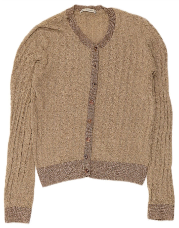 Pulover cardigan pentru femei Zara UK 8 Mic Bej Poliester